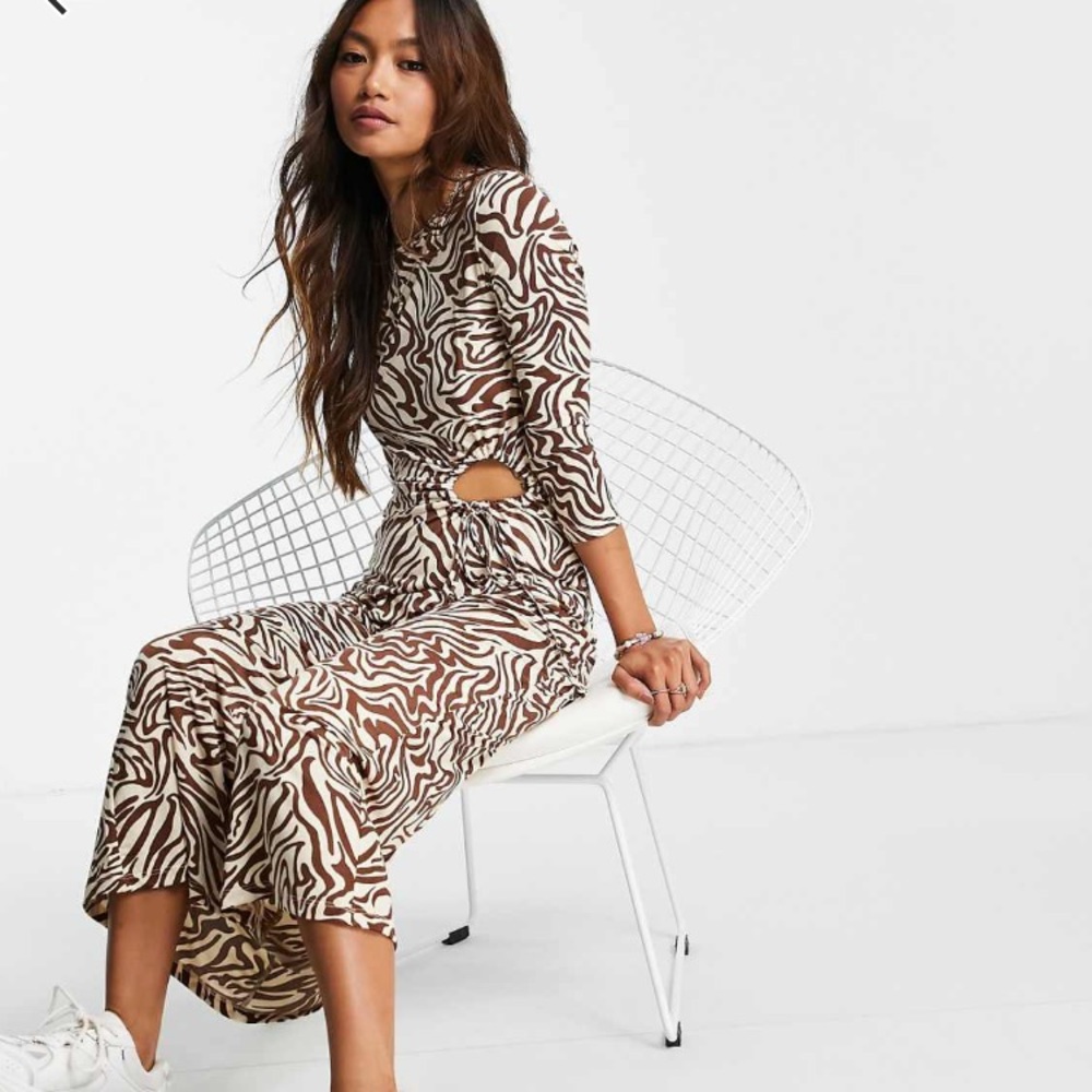 Stradivarius Brown and cream Zebra Print Dress